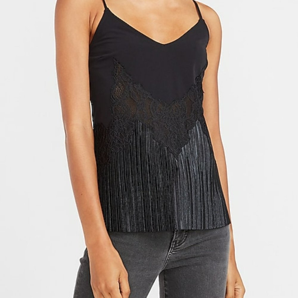 NWOT Express Black Cami with Lace & Pleating - Medium